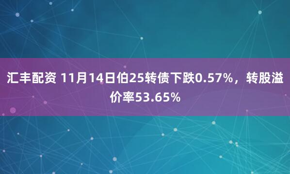 汇丰配资 11月14日伯25转债下跌0.57%，转股溢价率53.65%